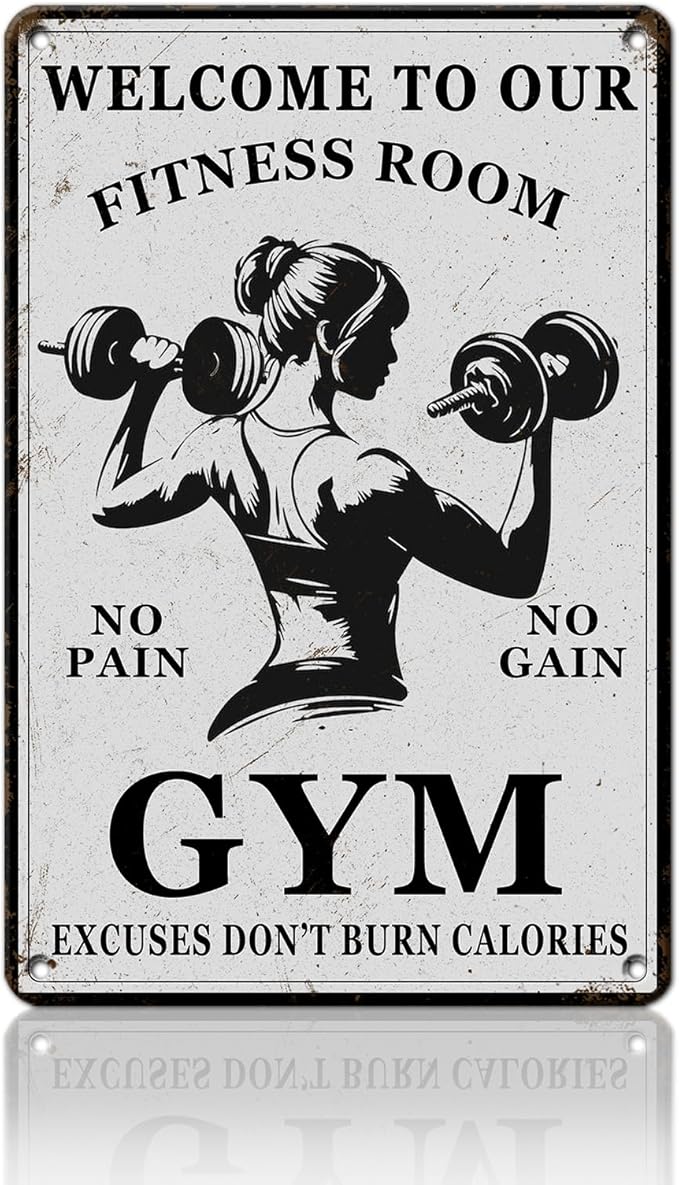 PEACHGARDEN Girl Gym Metal Tin Sign Welcome to Our Fitness Room Wall Art for Home Gym Weight Lifting Decor & Man Cave Workout Poster Motivational Wall Decor 8x12inch