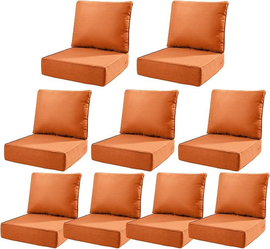 6" Thick Outdoor Cushions 22x24x6, 9-Set Deep Seat Patio Cushions with Removable Cover, Waterproof & Fade Resistant Replacement for Wicker Chair, Loveseat, Sofa - Orange