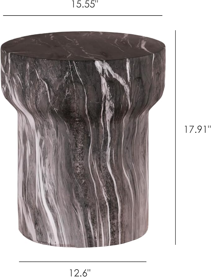15.55" Cement End Tables for Patio,Faux Terrazzo Modern Small Round Side Accent Table,Tree Stump Garden Stool Drum Indoor and Outdoor,Marble