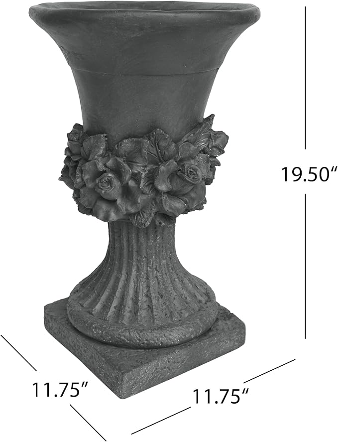 Merax 19.5 Inches Tall MGO Garden Urn Planter, Lightweight Concrete Urn for Flowers, Herbs & Succulents, Indoor & Outdoor Decorative Pot, Antique Gray