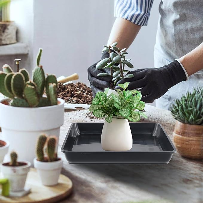 SOUJAP 20 Pack Black Square Plant Saucer, 8.7 Inch Inner Flower Pot Drip Tray for Outdoor Indoors,10 Inch Outer