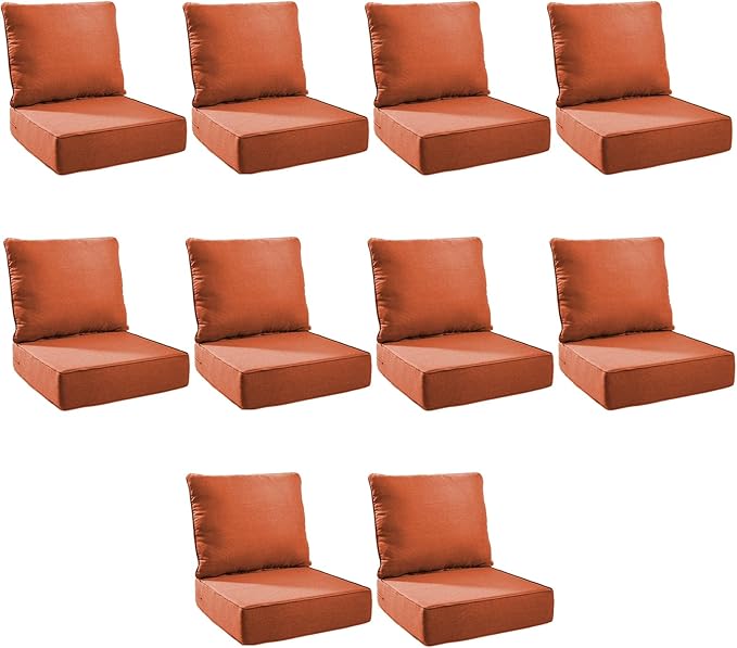 Outdoor Cushion Set for Furniture Patio Furniture, UV Resistant, Water Resistant - 6 Inch Thick Foam Garden Cushions – 22x24 Inch Patio Seat Covers for Chair/Sofa/Couch | Orange | 10-Pack |