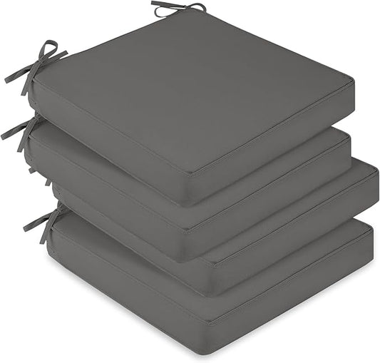 downluxe Waterproof Outdoor Chair Cushions Set of 4, 19" x 19" x 3" Patio Chair Cushion with Non-Slip Ties & Handle, Square Outdoor Cushion for Patio Furniture with Removable Cover, Dark Grey