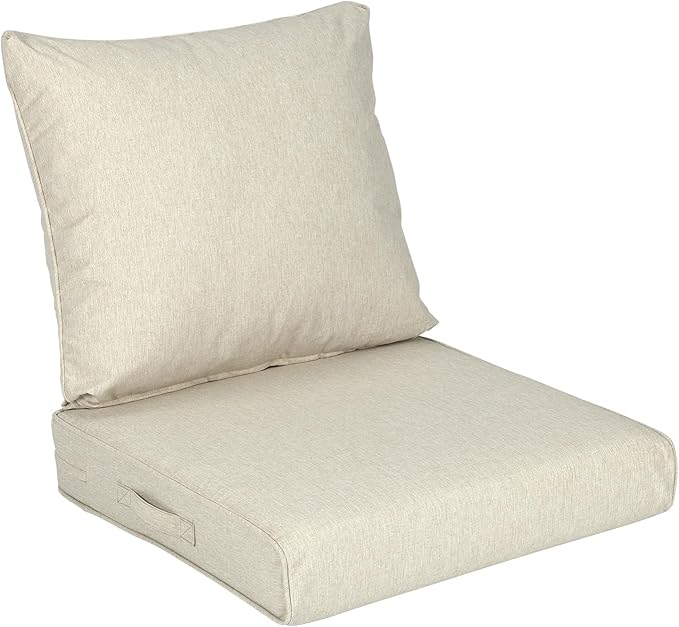 Aoodor 25" x 25" Patio Deep Seat Cushion Set, Water Resistant & Fade Resistant Outdoor Furniture Cushions with Adjustable Straps for Patio, Deck, Garden, Khaki