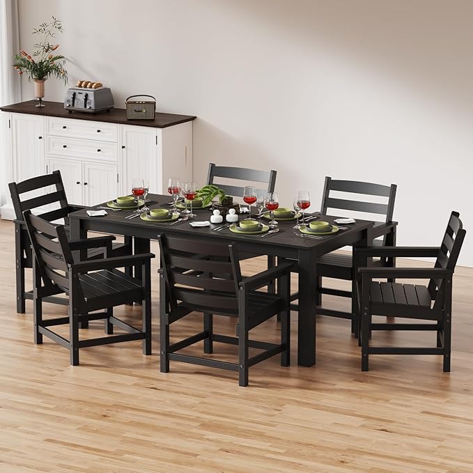 Outdoor HDPE Patio Dining Chair Set of 2, All-Weather Outdoor Chair, Patio Furniture for Garden, Backyard, Deck (Black)