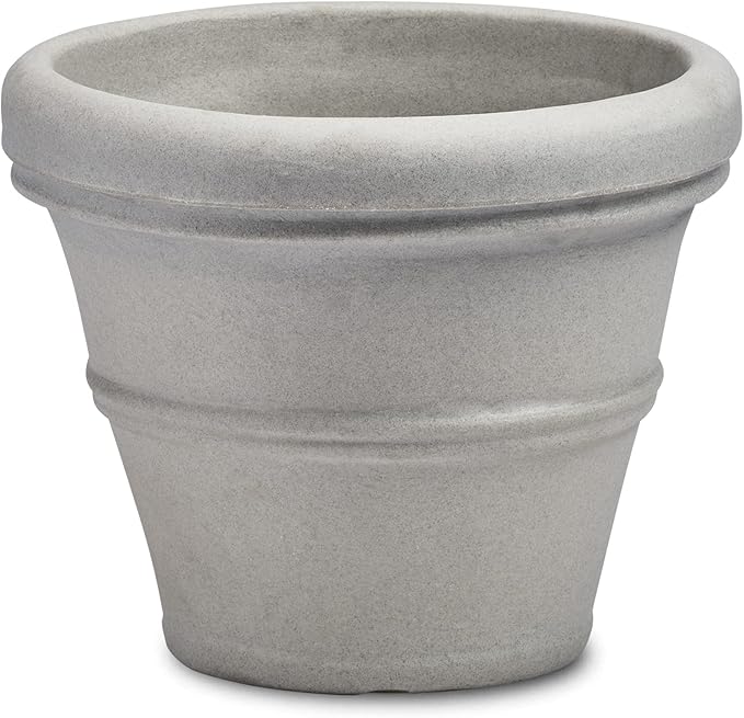 Crescent Garden Brunello Classic Rolled Rim Planter Pot, Indoor/Outdoor Weather-Safe Round Plant Pot, 20'' (Weathered Concrete)