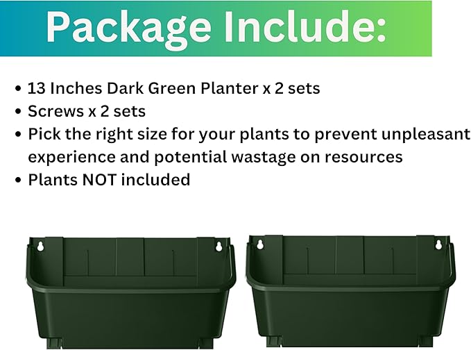 Maxona Vertical Garden Planter - 2 Pack, 13 inch Wall Mounted Planter for Patio Outdoor Decor, Home Green Plastic Pot Balcony Plant Vegetable Fruit Herb Hanging Pocket Holder Flowerpot