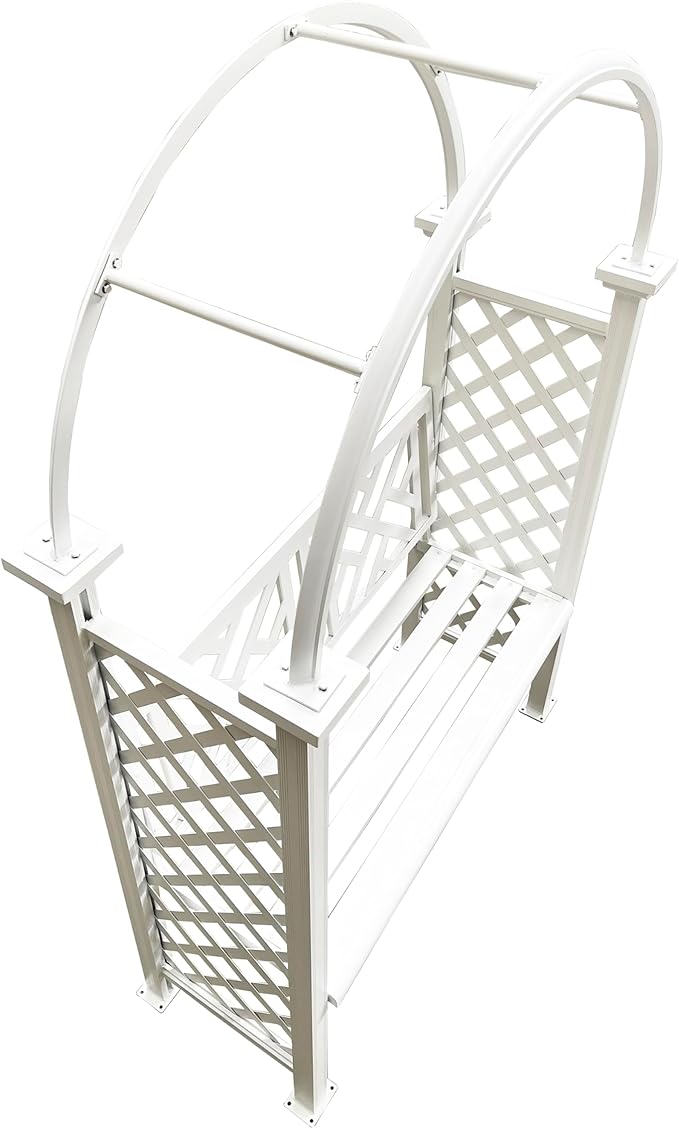 Oakland Living White Aluminum Garden Arbor Arch with 2-Seater Bench