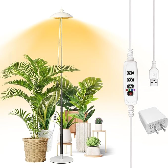 LED Floor Grow Lights for Indoor Plants, Corner Stand Full Spectrum Plant Growing Lamp, 10 Dimmable Levels Auto 3/6/9/12H Timer Grow Light, Height Adjustable for Large Tall Plants (Have Base)