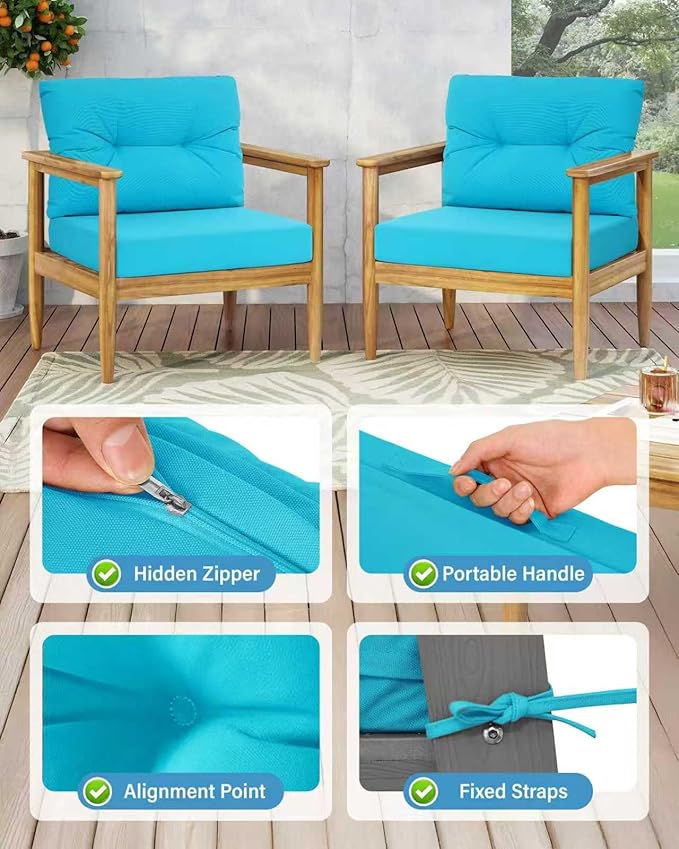 YEFU Olefin Outdoor Chair Cushions: Fade Resistant Outdoor Seat Cushion 24 x 24 - All Weather Patio Furniture Cushion with Ties - Deep Seat Patio Cushions for Chair Sofa Couch(Blue)