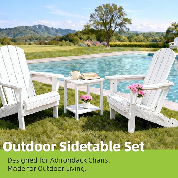 Adirondack Outdoor Side Table Square，2-Tier Patio Side Table with Weatherproof HDPE Material Low Maintenance Furniture for Backyard Poolside Porch Deck Garden