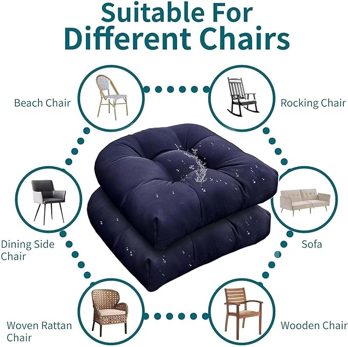 Set of 2 Outdoor Indoor U Shaped Wicker Seat Cushion Decorative Tufted Chair Pads Floral Chair Cushion for Patio Garden Home Office Furniture Blue Grey