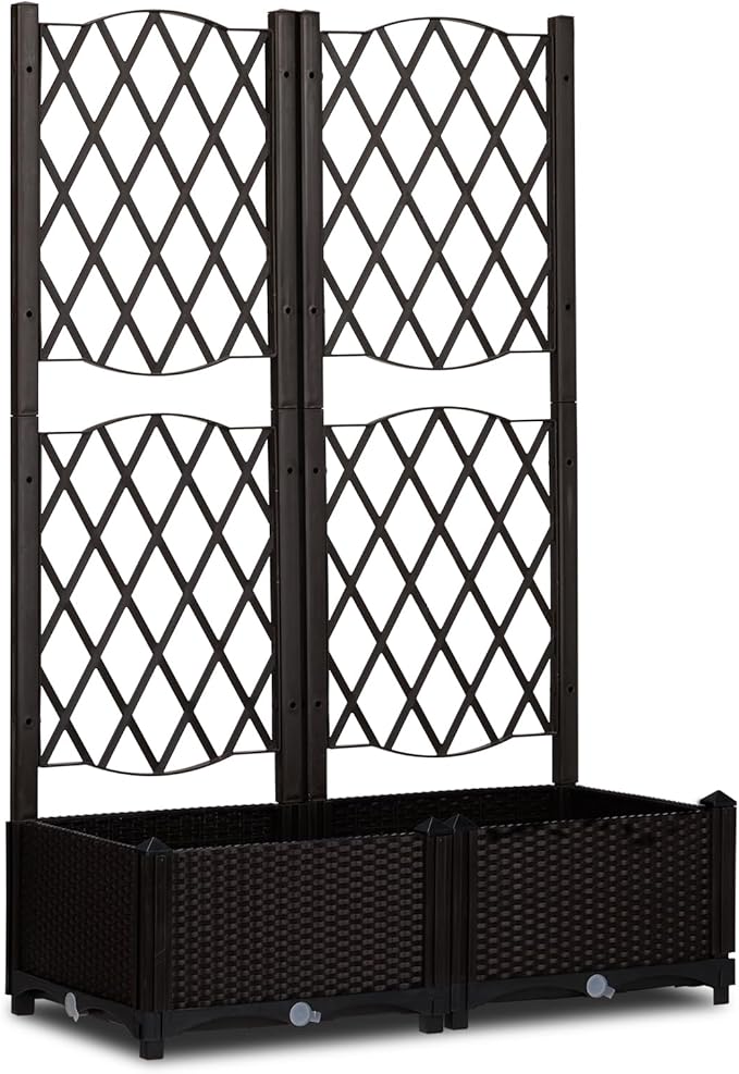Outvita 31" x 16" x 48" Raised Garden Bed with Trellis ＆ Drainage Holes, Free-Standing Trellis Planter Box, Outdoor Floor Plant Bed for Vine Climbing Plants and Flowers in Garden Patio Balcony(Brown)