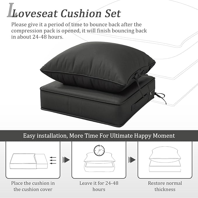 Outdoor Patio Chair Cushions Set 22 L X 22 W X 4 H Waterproof & Fade Resistant Deep Seat and Back Cushions with Removable Covers Outdoor Seat Cushion Set for Chairs and Sofas