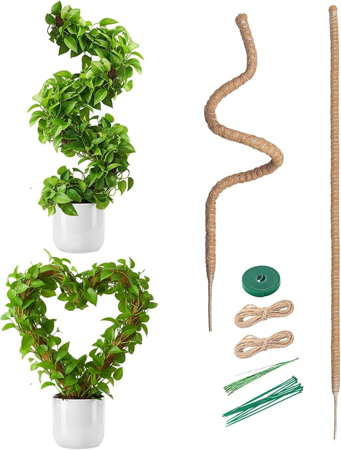 Mcbazel 2 Pack 63Inch Moss Pole for Plants Monstera, Plant Support Stick, Bendable Moss Poles Plant Support Stick for Climbing Plants, Stick Support Stake Kit for Potted Plants,Pothos,Philodendron