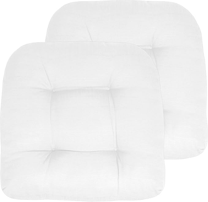 Sweet Home Collection Patio Cushions Outdoor Chair Pads Premium Comfortable Thick Fiber Fill Tufted 19" x 19" Seat Cover, 2 Count (Pack of 1), White