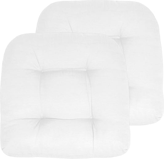 Sweet Home Collection Patio Cushions Outdoor Chair Pads Premium Comfortable Thick Fiber Fill Tufted 19" x 19" Seat Cover, 2 Count (Pack of 1), White
