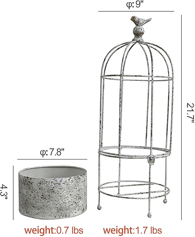 Rustic Iron Birdcage Planter Stand Vintage Metal Planter Holder Distressed Decorative Flower Pot with Latch Lock Closure for Climbing Plants Garden Patio Balcony Outdoor Indoor Decor (styel#2)