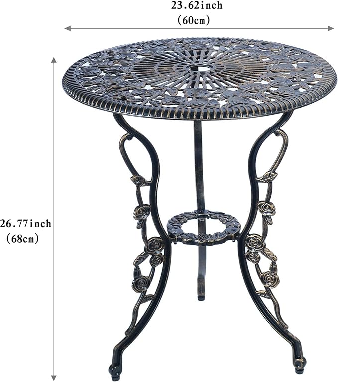 C/G 3 Piece Bistro Set, Outdoor Patio Table, Anti-Rust Cast Aluminum for Front Porch & Yard (Antique Copper)