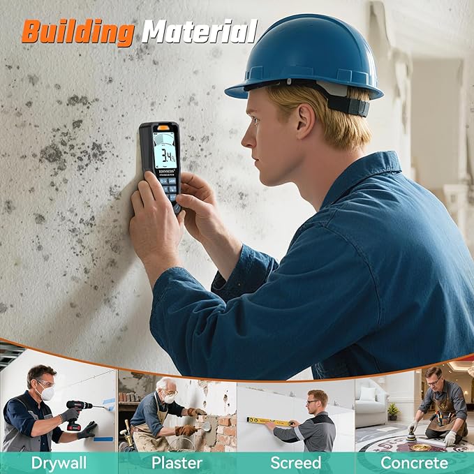 Rechargeable RDINSCOS Moisture Meter for Drywall & Low-Density Materials, Pinless Wall Moisture Detector with High Sensitivity, Non-Invasive Surface Scanner for Home Inspection, Basements & DIY Use