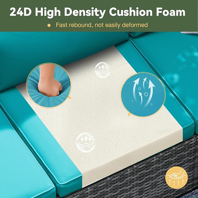 Aoxun Replacement Cushions for Outdoor Furniture, 9-Piece Outdoor Cushions for Patio Furniture, Deep Seat, Splash-Proof & Fade Resistant Couch Cushion for 4-Seat Patio Conversation Sets, Sky Blue