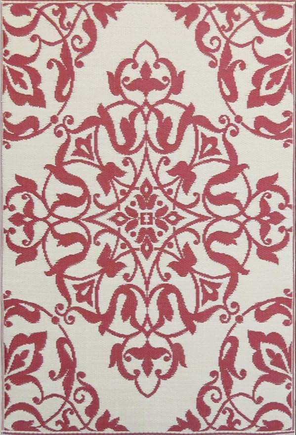 Mad Mats Traditional Outdoor Rug, Reversible Plastic Mat (5' x 8', New Wrought Iron - Deep Red)