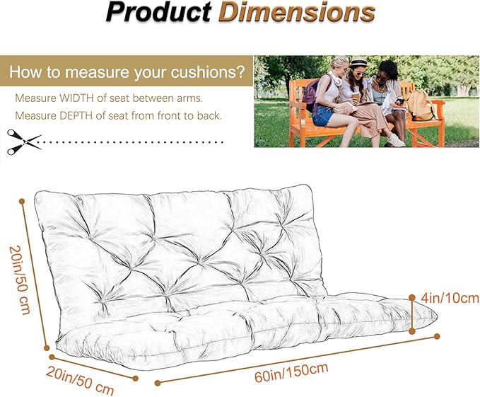 2-3 Seat Swing Replacement Cushion, Outdoor Bench Cushions with Backrest Thicken 4", Patio Furniture Garden Porch Loveseat Glider Pad Anti-Fading Waterproof (Light Yellow, 40x60in)