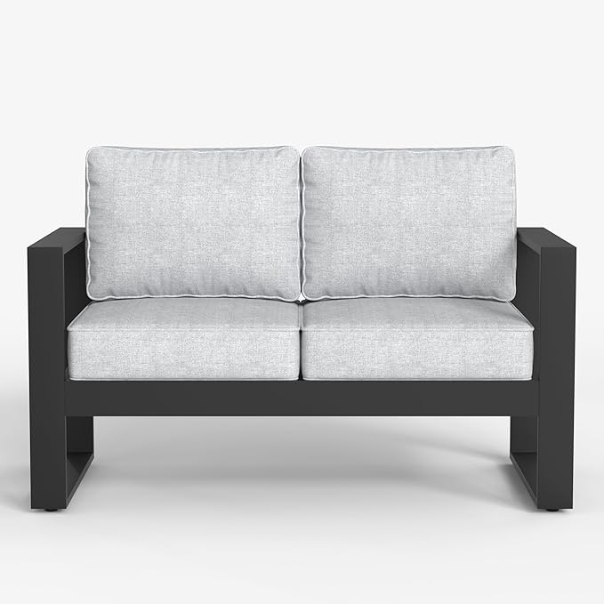 LayinSun Outdoor Patio Aluminum Loveseat, Metal Modern 2-Seat Sofa with Washable Thick Cushions