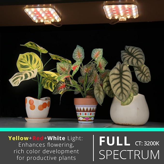 DOMMIA Full Spectrum LED Grow Light for Indoor Plants, 2 Panels 10W with 6/12/16h Timer Dimmable Plant Lights for Flower Veg Plant Growth USB, Soft White, 1-Pack