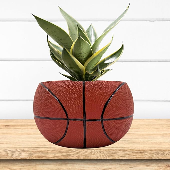 Wowser Basketball Shaped Planter Pot, Home & Garden Decor, Sports Theme Planter, 6.5 Inches