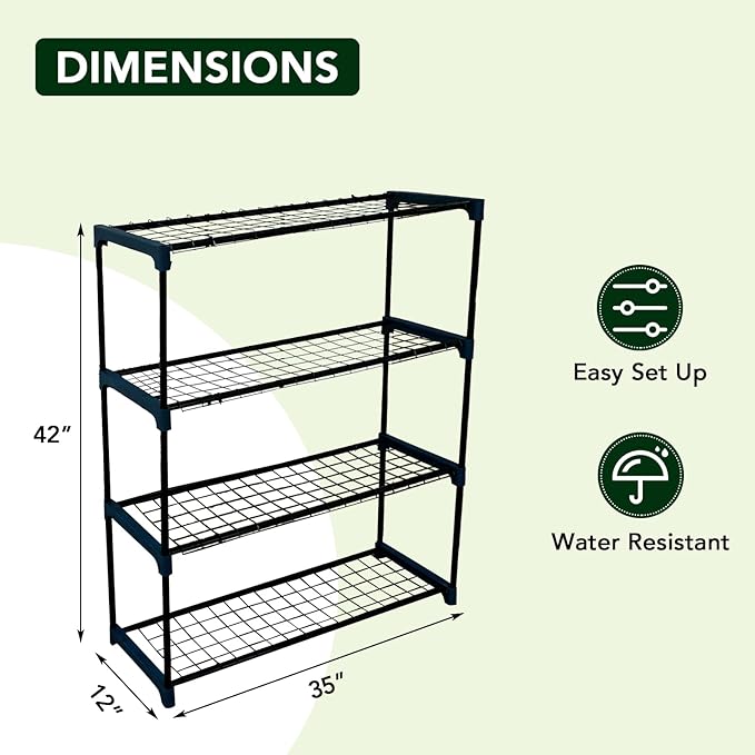 PeakPursuit 2 Pack 4 Tier Plant Greenhouse Shelves - 35"x12"x42" Metal Display Rack, 72 Lbs Capacity Per Tier, Portable & Rustproof Stand for Indoor/Outdoor Garden