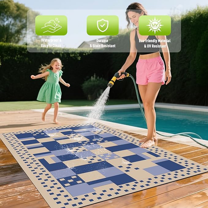 WILDROOTS 5x8 Feet Square Dot Check Plastic Outdoor Rug, Stain Resistant Waterproof Reversible Outdoor Patio Rug, Fade Resistant Camping Rug