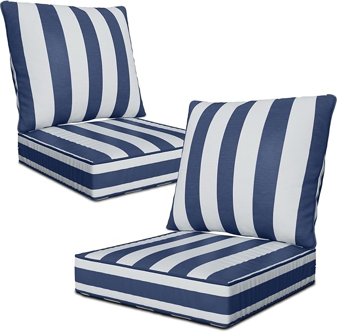 22" x 22" x 6" Outdoor Deep Seat Cushions Set - 2 Set Waterproof & Fade Resistant Patio Furniture Replacement Cushions, Non-Slip Outdoor Cushions Fit Loveseats, Couches, Chairs, and Sofas.