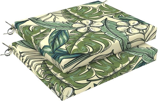 LVTXIII Outdoor Seat Cushions Seasonal Replacement Chair Cushions, Patio Chair Pads with Ties for Dining Chairs and Garden Furniture, Square Back, 18.5"x16"x2", 2 Pack, Tropical Paradise