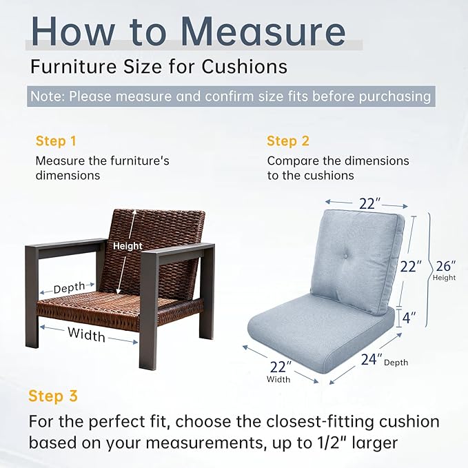 Belord Luxury 4" Thick Outdoor Cushion 5 Set - 22 x24 Inch 28D Sponge Filling Fade-Resistant Chair Cushion, Spill Proof Removable Patio Furniture Replacement Cushions for Sofa Bench Swing - Baby Blue