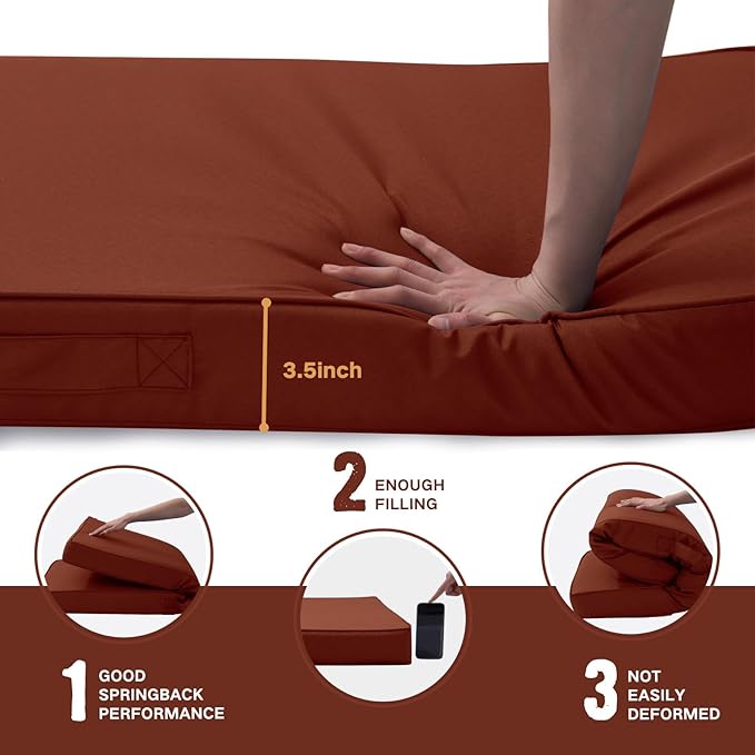 Outdoor Bench Cushion 4 inches Memory Foam Waterproof Patio Furniture Bench Cushion Porch Swing Cushion with Handle and Adjustable Strap, 36 x 18 Inch Terracotta
