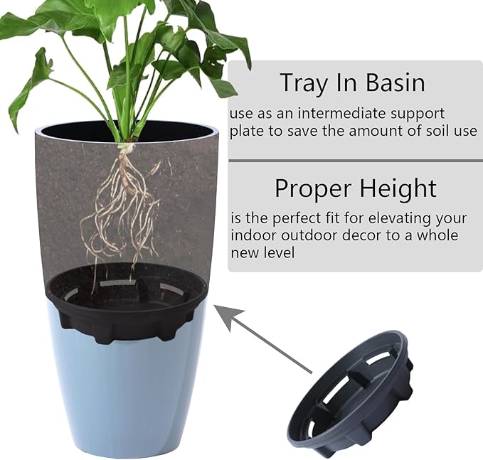 Plant Pots Large Plastic Planters 2Pack Glossy Blue Outdoor Tall Planter Plant Containers for Garden,Patio,Porch,Front Door,Backyard,Corner Decor Planters For Plants With Drainage Hole & Insert Shelf