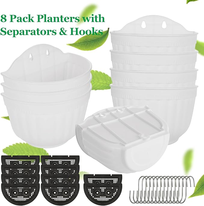 8 Pack Vertical Wall Planters for Indoor Plants Living Wall Planter Outdoor Walls Plant Holder with Hook White Walls Hanging Planter Resin Flower Pot Basket for Garden Railing Balcony Fence