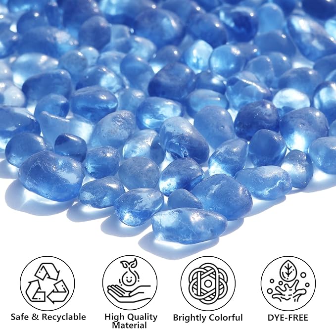 Sea Glass Stones - Light Blue Clear Glass Pebbles Gemstones - Perfect for Aquarium Rocks, Fish Tank Gravel, Vase Fillers, DIY Crafts, and Home Decor (0.9LB/14oz)
