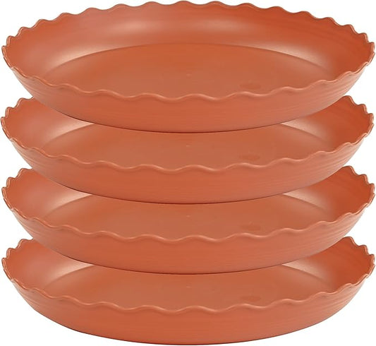 4 Pack of 14 inch Plant Saucer Plant Tray, Plastic Plant Saucer, Heavy Duty Plant Tray for Pots, Plant Saucers for Indoors Planter, Garden Water Plate Bowls for Gallon Grow Bags (Terracotta)