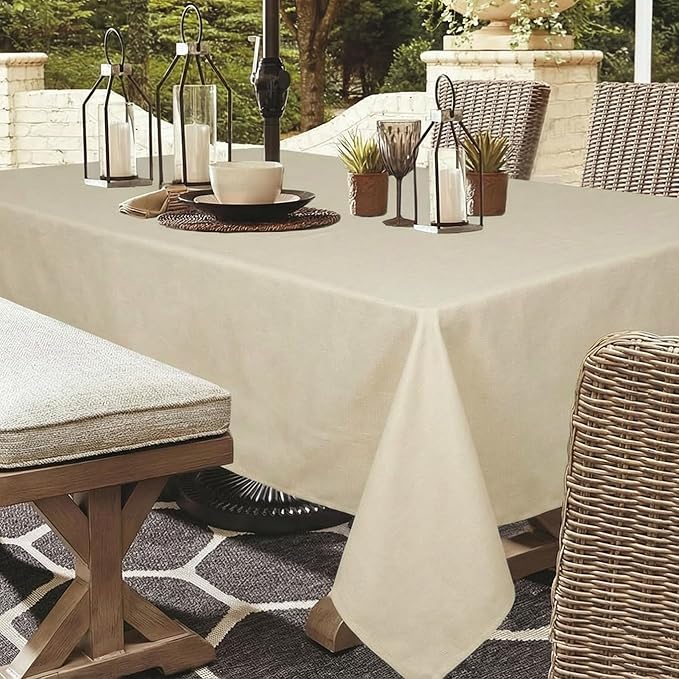 Outdoor Tablecloth Wrinkle-Free Stain Resistant Waterproof Polyester Fabric Table Cover with Zipper Umbrella Hole for Picnic/Party/Dinner/Patio Garden(60×84inch,Zippered,Nature)