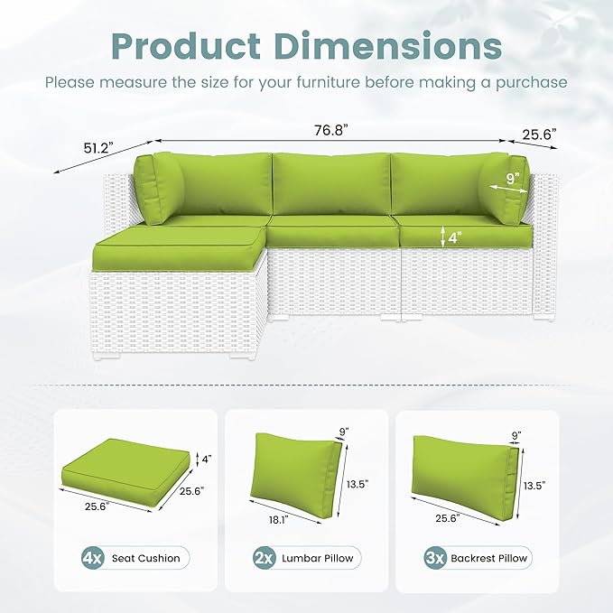 UDPATIO Outdoor Cushions for Patio Furniture, Waterproof Patio Furniture Cushions Replacement, 4" Deep Seat Outdoor Sectional Cushions for 4-seat Chair Sofa Couch, Green