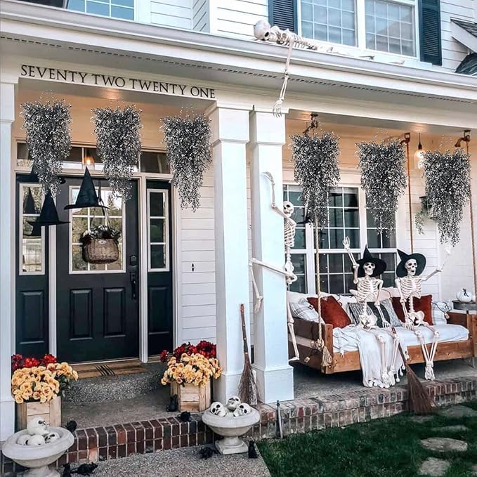RECUTMS Hanging Fake Vines Artificial Hanging Plants Flowers 4Pcs Faux Ivy Ferns Wall Plants for Bedroom Indoor Outdoor Garden Patio Halloween Thanksgiving Decoration (Black White)