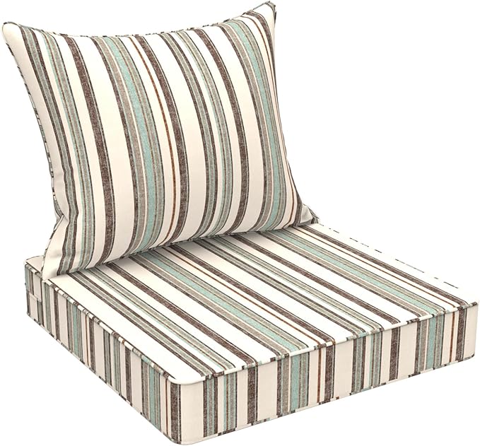 Outdoor Deep Seat Cushion Set, Water Repellent 24"x24" Patio Thick Cushions Replacement with Seat & Back Pillow for Patio Sofa, Wicker Chair, Couch - Stripe Onyx