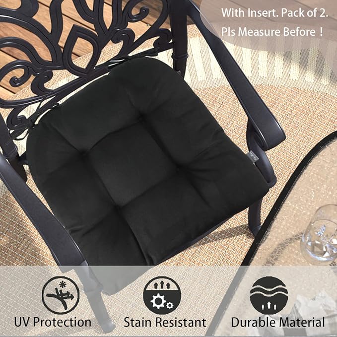 Outdoor Chair Cushions 19 x19 Inch,Water Resistant Tufted Seat Cushions 19",Reversible,Weather Resistant,Rounded Back Wicker Chair Cushion for Patio Garden Furniture(Black)