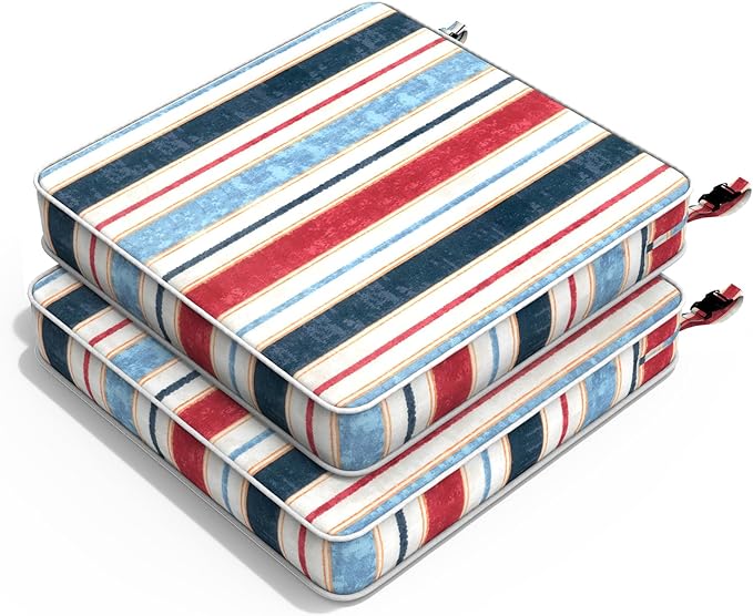 Outdoor Chair Cushions 22x22x3 Inch, Patio Seat Cushion Furniture Swing Set of 2, Water Repellent Chairs Wicker Cushion Pads with Couch Sofa in Garden, Stripe Red Blue
