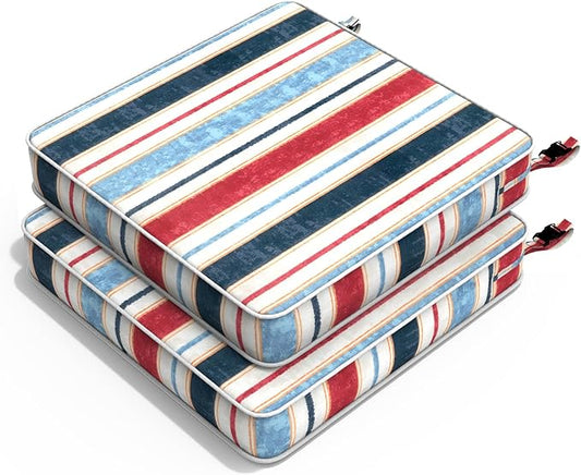 Outdoor Chair Cushions 22x22x3 Inch, Patio Seat Cushion Furniture Swing Set of 2, Water Repellent Chairs Wicker Cushion Pads with Couch Sofa in Garden, Stripe Red Blue