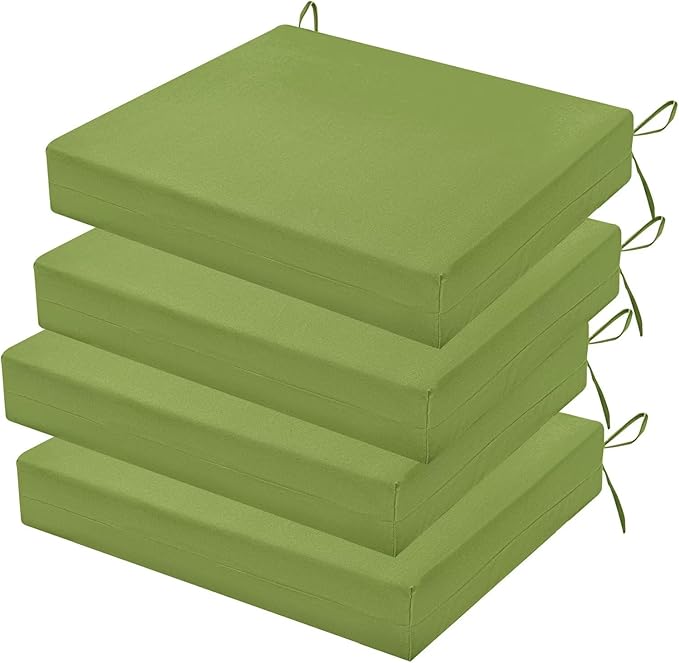Outdoor Chair Cushions Set of 4, 18.5 x 16 Inch Patio Chair Cushions for Outdoor Furniture, Water Resistant, Non-Slip Ties (Grass Green)