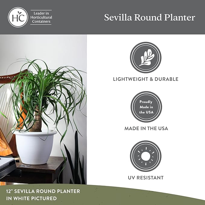 The HC Companies Sevilla Flower Planters - Durable Outdoor & Indoor Planter - Round Lightweight Self Watering Plant Pots for Herbs & More (14" Warm Gray, Pack of 1)