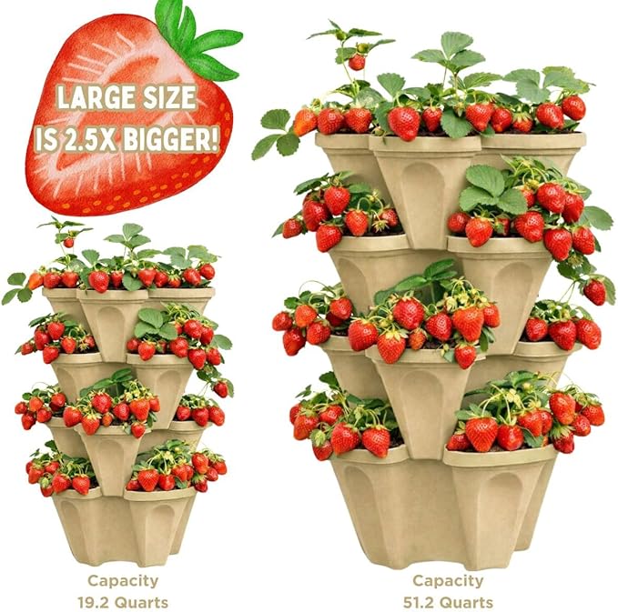 Vertical Garden Planter 4 Tier Stackable System 16 Plants, Space Saving Herb, Strawberry & Food Crop Planter with Center Support Hole for Indoor Outdoor Gardening (4, Desert Sand, Small)